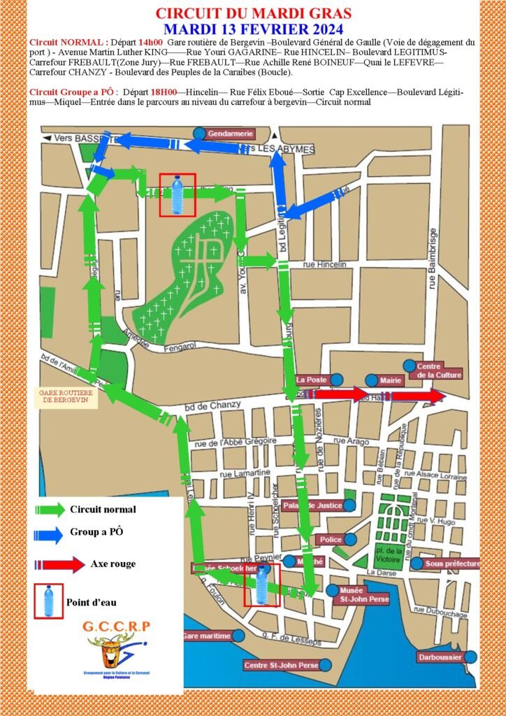 Circuit de la parade du mardi gras de pointe-à-pitre